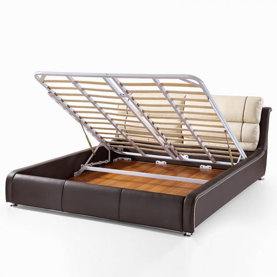 Brown Wood Leather Double King Bed