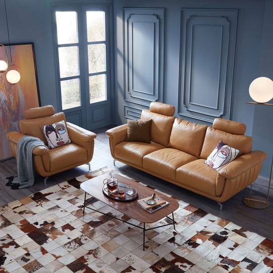 Modern living room European-style leather sofa first layer cowhide villa luxury three-person combination