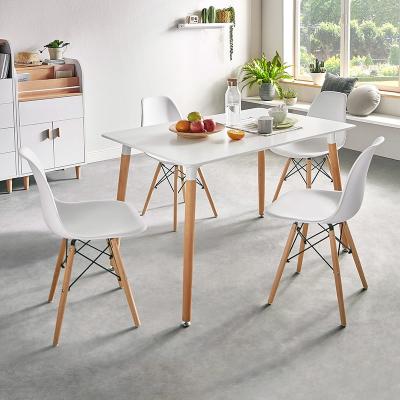  Modern Dining Table Set for 4 Mid Century Style, Beech and White Color LS179R1-A 