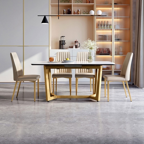 Modern simple and light luxury rock slab dining table artistic modeling small apartment combination marble JI6R