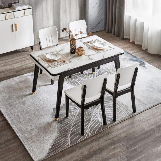 LINSY Home Table de salle à manger nordique de luxe en verre et acier en pierre LS173R1-B