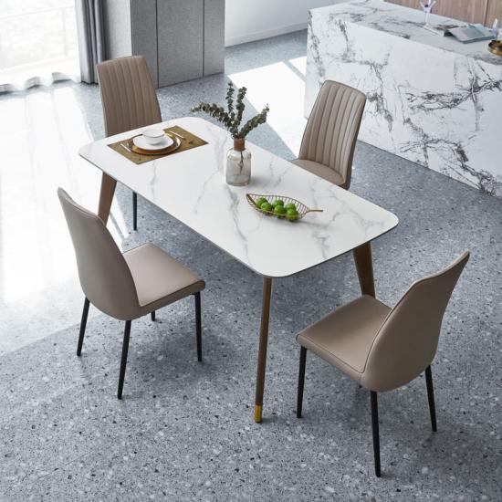 white marble top dining table with 6 chairs
